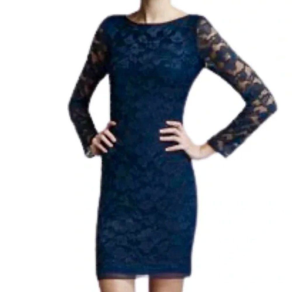 Diane Von Furstenberg Zarita Navy Silk Lace Floral Dress, Size 12